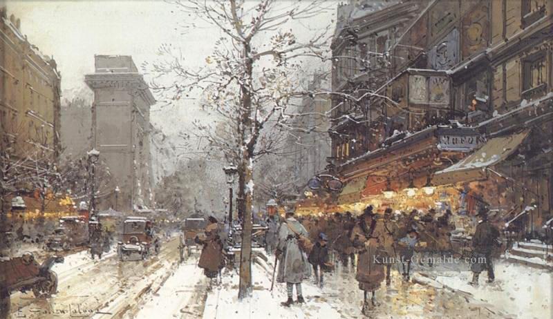 A Busy Boulavard Unter Schnee Parisere gouache Impressionismus Eugene Galien Laloue Ölgemälde